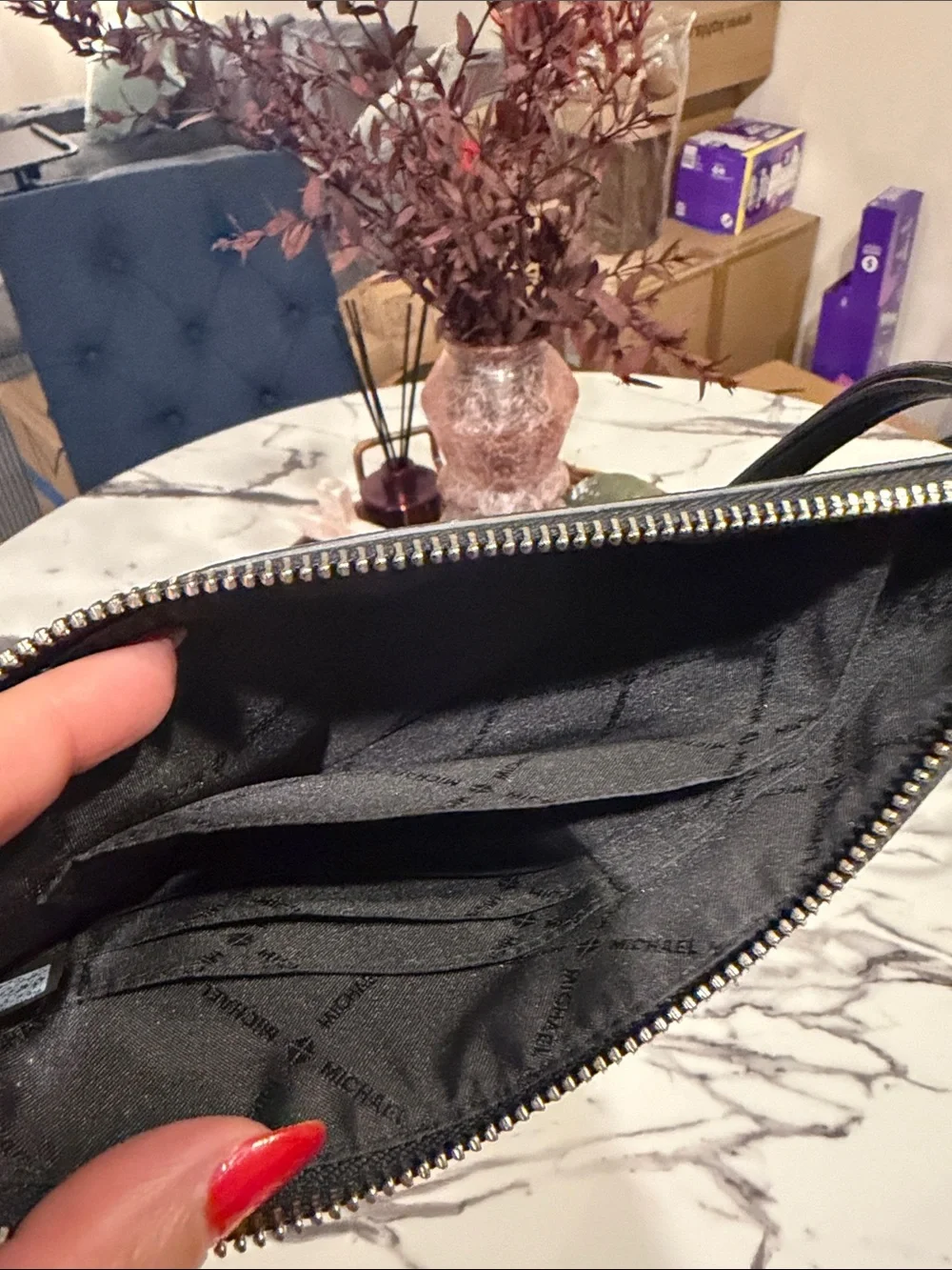Michael Kors Gray & Black MK Logo Zip Pouch